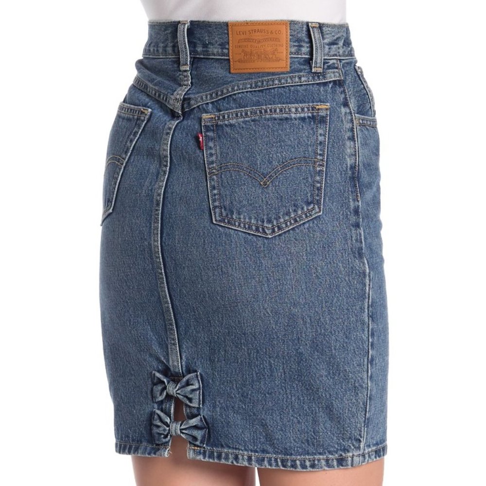 Levi’s New SKIRT 'Tie The Knot' Bow Back Denim Jean Mom Pencil Women's 31